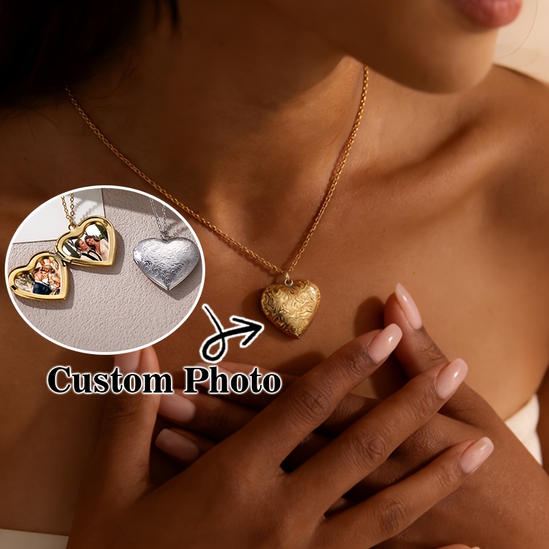 Customized Photo Heart-Shaped Necklace for Couples